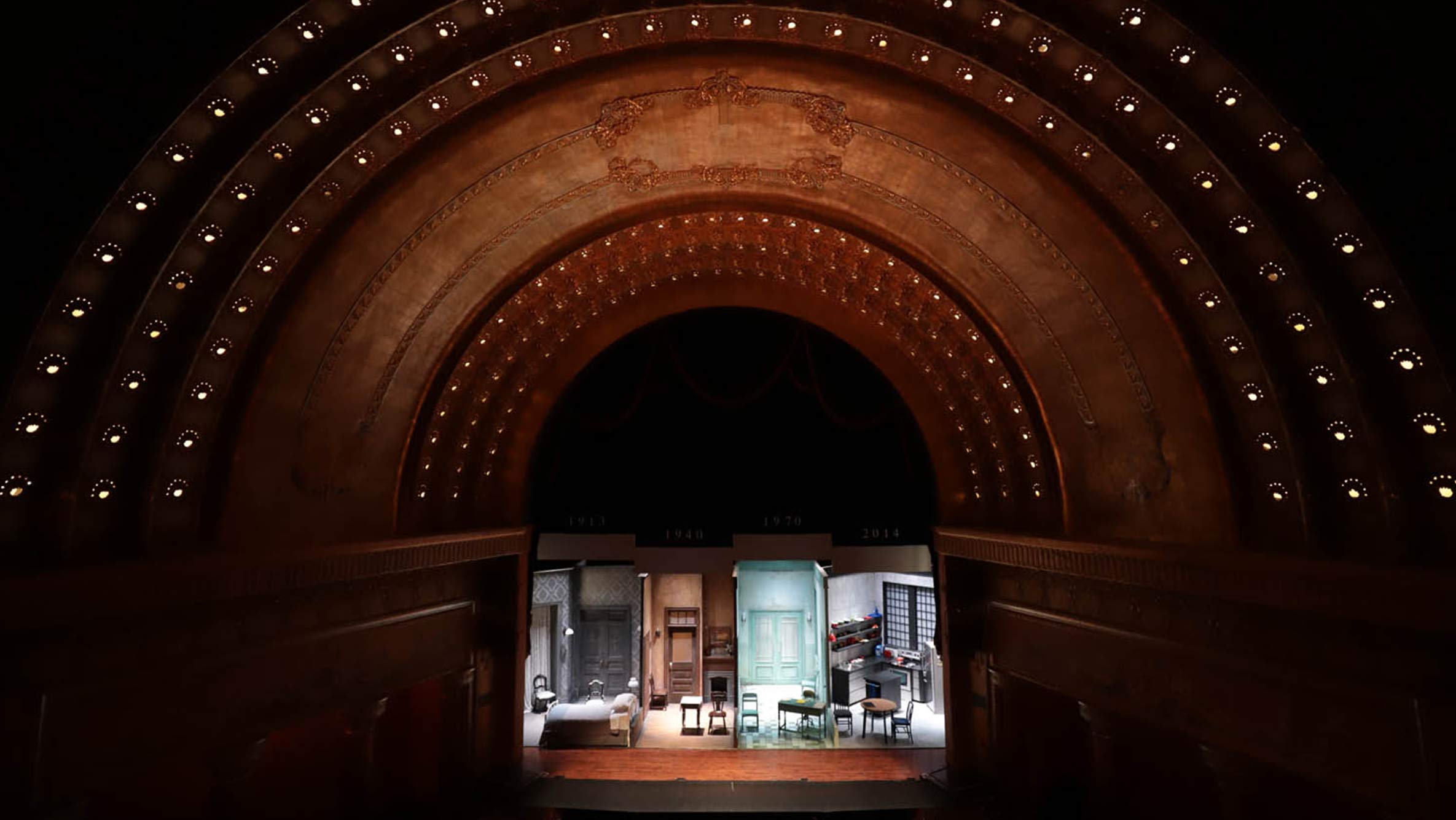 Picture of THE FLOOD World Premiere stage from the back of the audience